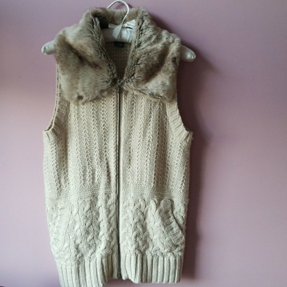 FAUX Fur Collar Cardigan Zip Vest 89th & Madison